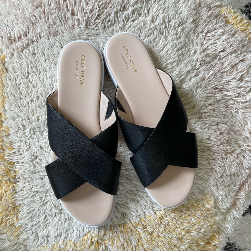 Cole Haan ZeroGrand Women's Leather Criss Cross Slide Sandals